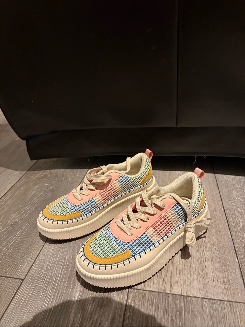 Brita Cream Sneakers with Pink, Blue & Yellow Accents